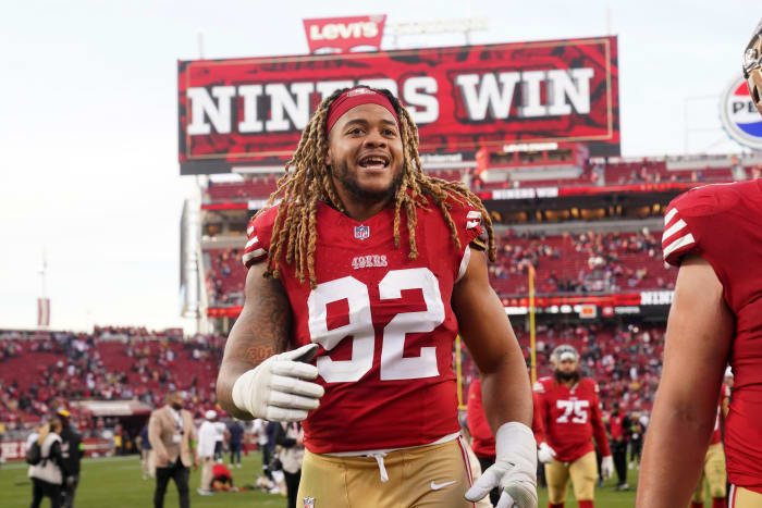 San Francisco 49ers defensive end Chase Young (92) walks towards the locker room after the 49ers defeated the Seattle Seahawks at Levi's Stadium. Mandatory Credit: Cary Edmondson-USA TODAY Sports